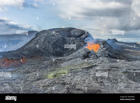 Landscape In Iceland Of Reykjanes Peninsula Volcanic Crater With