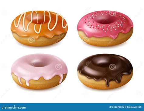 Realistic Detailed D Different Donuts Set Vector Stock Vector