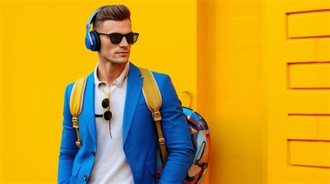 Premium Ai Image A Man Wearing Headphones And A Backpack With