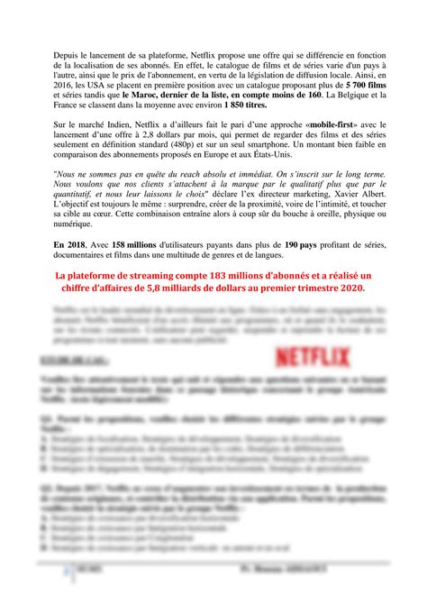 SOLUTION 1654487 S5 M3 A B C Marketing Approfondi Etude De Cas Neflix