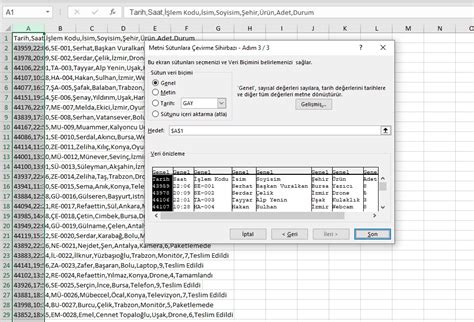 Excel Metni S Tunlara D N T Rme Csv Formatl Veriler