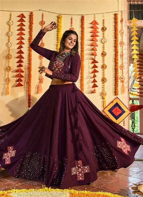 Buy Purple Muslin Cotton Festival Wear Mirror Work Lehenga Choli Online