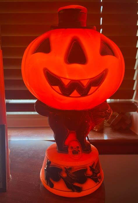 Vintage Jack O Lantern And Black Cat Blow Mold Light Up Halloween Decor