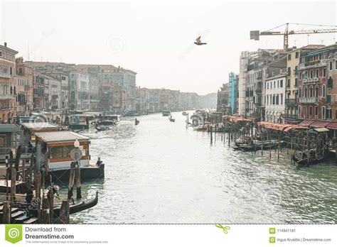 Beautiful View Of Traditional Gondola On Famous Canal Grande Editorial