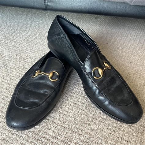 Gucci Black Leather Loafers Gold Horsebit Link... - Depop