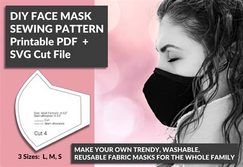 Printable Face Mask Sewing Pattern Pdf Svg Washable Reusable Fabric