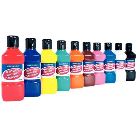 Lot De 10 Flacons 250 Ml De Peinture Vinylique Plastifiante Couleurs