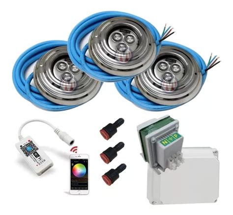 Kit Completo 3 Luces Pileta Rgb 10w Ctrol Wifi Audiorritmico