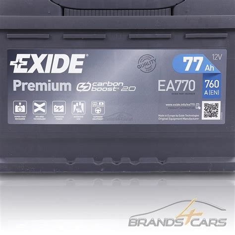 EXIDE AUTOBATTERIE 12V 77Ah STARTERBATTERIE 760A EA770 PREMIUM CARBON