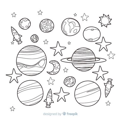 Colección De Planetas Dibujados A Mano En Estilo Doodle Vector Premium