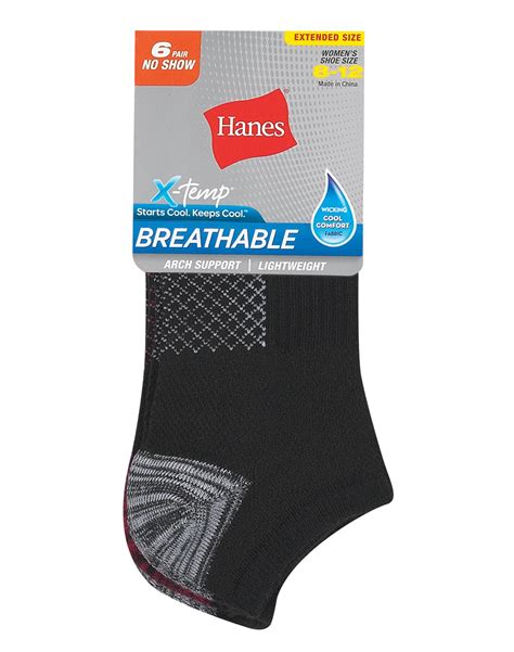 Hanes Womens No Show Socks 6 Pack Breathable Lightweight X Temp Technology Sizes 8 12