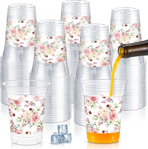 Amazon Jinei 60 Pcs Floral Plastic Cups 16 Oz Wedding Flower Cups