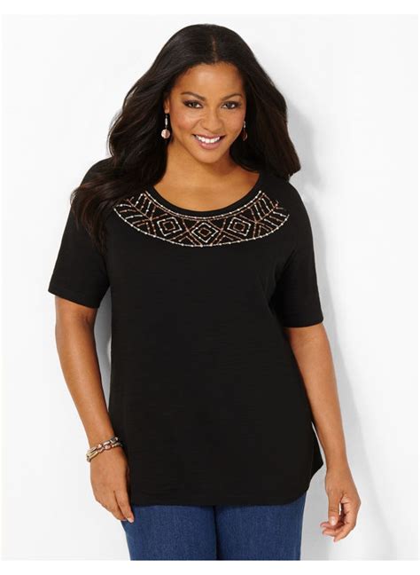 Catherines Plus Size Touch Of Embroidery Top Womens Size 1x Black