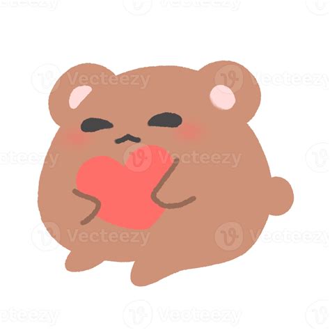 Free Hand Drawn Cute Brown Bear Hug Red Heart In Doodle Style 22533271