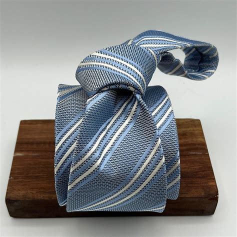 Drake's - Silk Garza Piccola - Light Blue, White and Light Blue Stripe