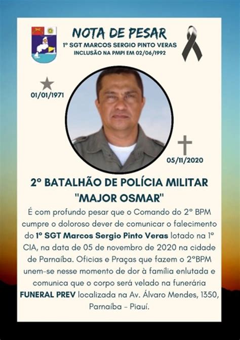 Pm Pi Divulga Nota De Pesar Pela Morte Do Sargento Marcos Sérgio Gp1