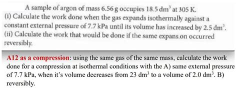 Solved A Sample Of Argon Of Mass G Occupies Solutioninn