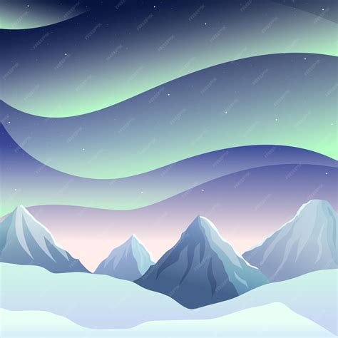 Premium Vector Northern Lights With Mountains Landscape With Polar