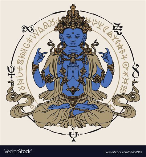 Hand drawn krishna meditating in lotus pose Vector Image