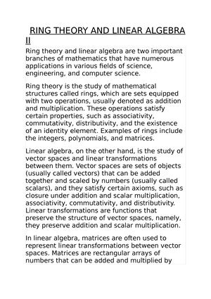 RING Theory AND Linear Algebra II - Associativity of addition: for any vectors u, v, and w in ...