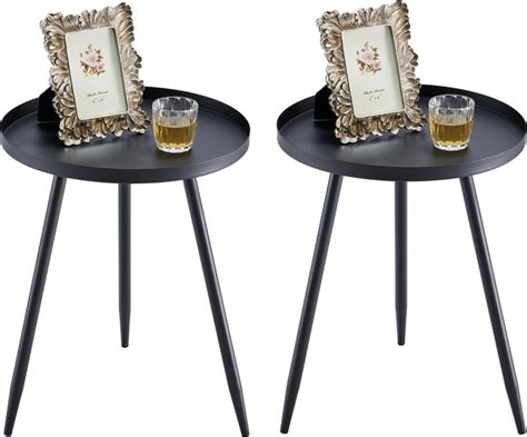 Global Pronex 16 Round Side Table Set Of 2 Black Metal End Table For Living Room Mid Century