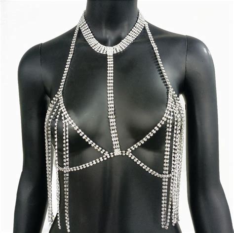 Rhinestone Tassel Body Chain Sexy Bikini Chest Chain Etsy