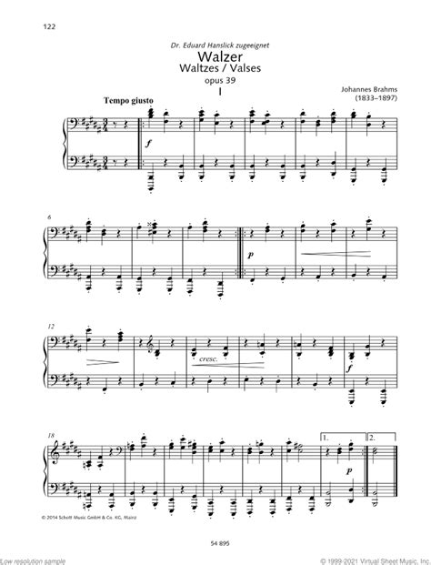 Waltzes Op 39 I II IV VIII IX X XI XV XVI Sheet Music For