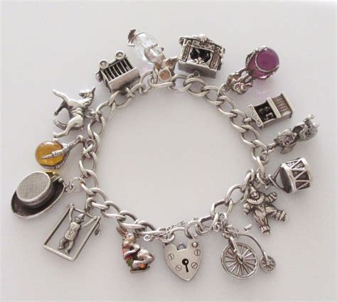 Sterling Silver Charm Bracelet With 17 Theatrical Charms 68 Etsy Uk