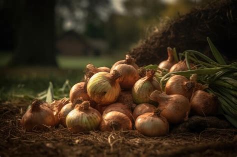 Premium Ai Image Fresh Onions In A Rustic Field Generative Ia