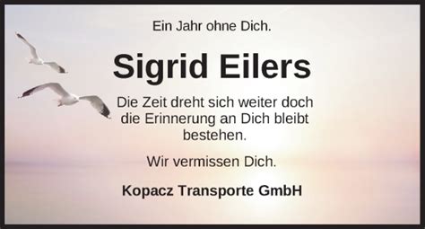 Traueranzeigen Von Sigrid Eilers Nordwest Trauer De