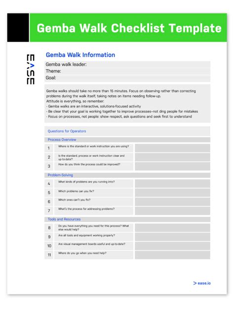 Gemba Walk Checklist Template Ease Io