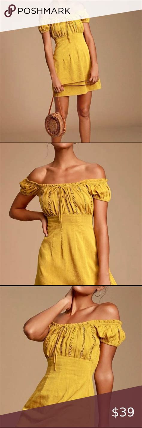 Lulus Mustard Yellow Off The Shoulder Dress Xs Mustard Yellow Dresses Lulu S Dresses Plus