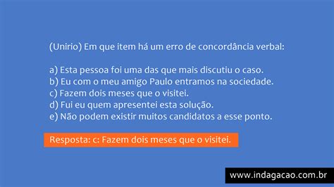 O Que É Erro De Concordancia - (Unirio) Em que item há um erro de concordância verbal | INDAGAÇÃO