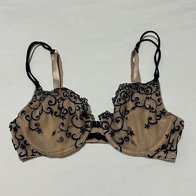 Delicate Vintage Victorias Secret Nude Beige Black Plunge Bra Lace