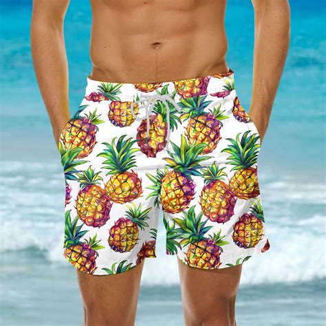 Poteti Men Trunks Swim Quick Dry Tropical Print Hawaiian Vacation