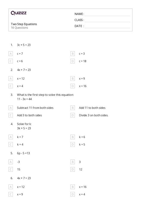 50 Two Step Equations Worksheets For 8th Grade On Quizizz Free