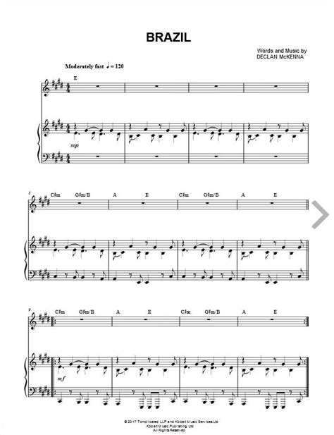 Declan Mckenna Brazil Sheet Music In E Major Transposable