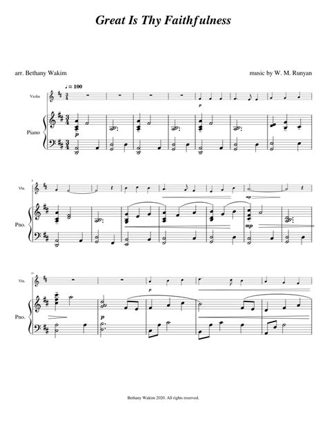 Great Is Thy Faithfulness Sheet Music For Piano Violin Solo