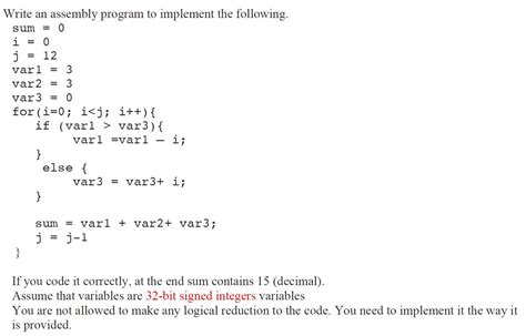 Solved Sum Write An Assembly Program To Implement The Chegg