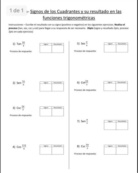 Solved De Signos De Los Cuadrantes Y Su Resultado En Chegg