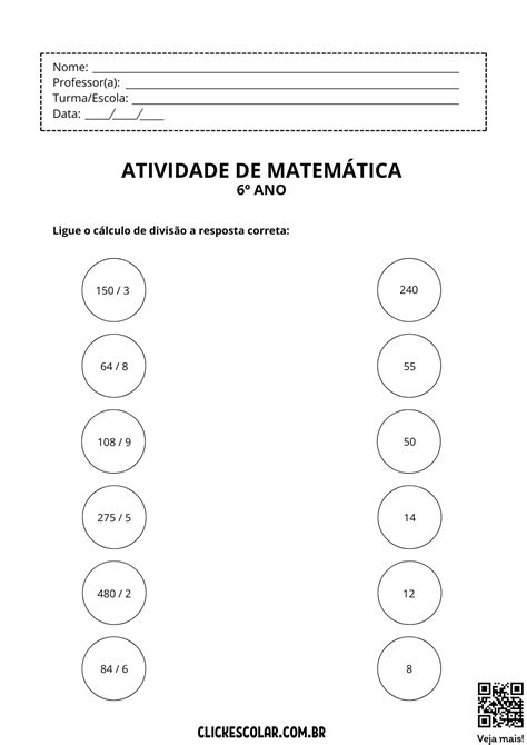 Atividade 6 Ano Matematica - Atividades de Matemática para 6º Ano – Click Escolar