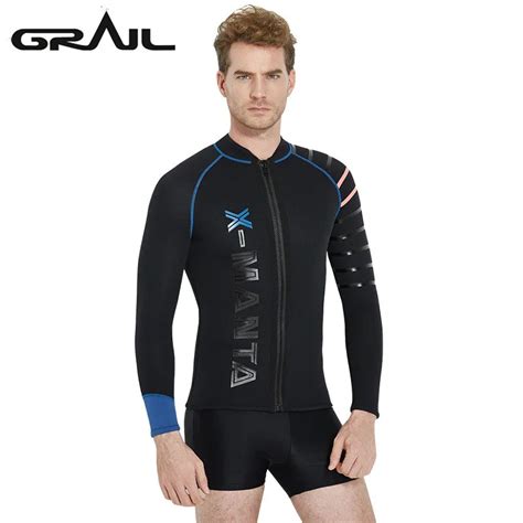 GRAIL 3MM Neoprene Wetsuits Tops Long Sleeve Swimwear Zipper Up Wet