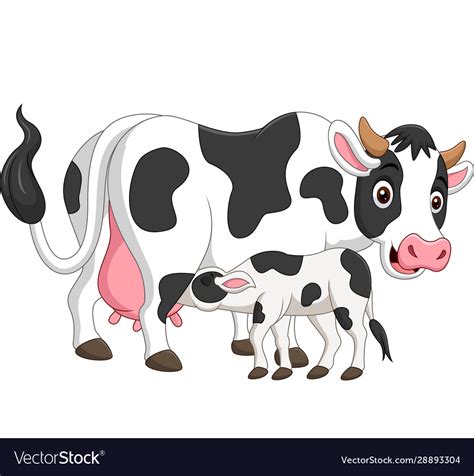 Cartoon mother cow feeding baby calf Royalty Free Vector