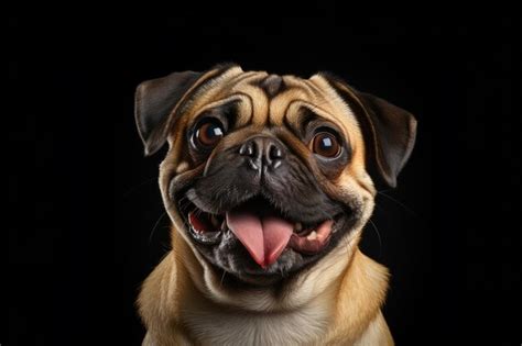 Premium AI Image | a smiling pug on isolate dark background Generative ai