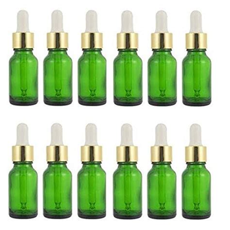 JARBAZAAR SET OF 12 PCS 10 ML GREEN GLASS DROPPER BOTTLES EMPTY SET