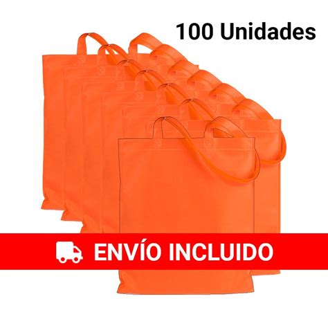 100 Bolsas Con Asa De Tela Naranja Regalos Online