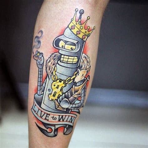 Live To Win Banner With Royal Bender Guys Futurama Leg Tattoo Leg ...