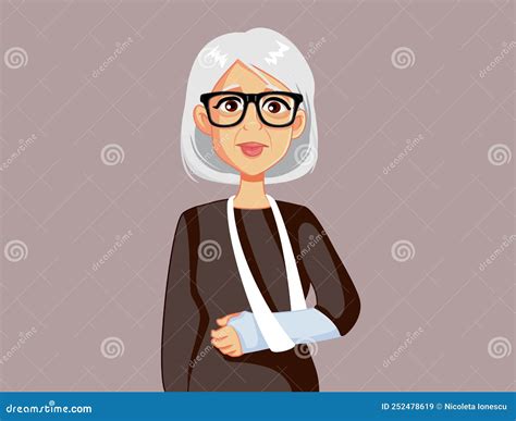 Senior Woman Having Her Arm In A Cast Vector Cartoon Illustration Stock