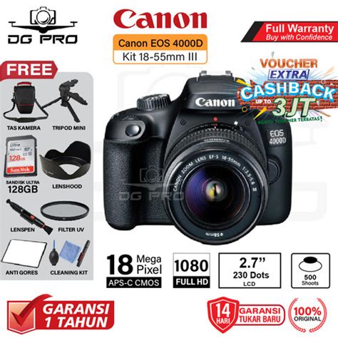 Jual Canon EOS 4000D Kit 18 55mm III Paket Bonus Camera DSLR EOS