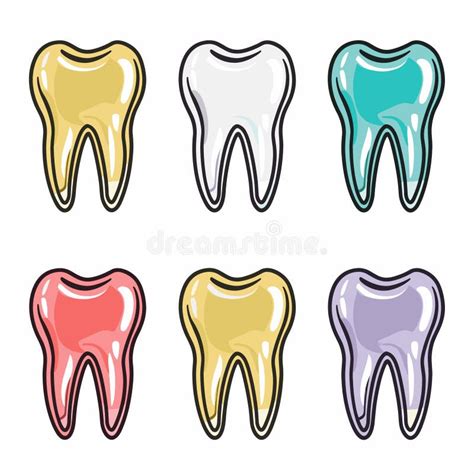 Six Colorful Cartoon Teeth Illustrations Representing Dental Health Diversity. Set Includes ...